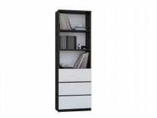 Camella - bibliothèque moderne salon chambre bureau - 180x60x33 cm - 3 tiroirs + 2 étagères - rangement livres objets déco - wenge/blanc