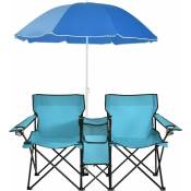 Chaise de Camping Pliante 2 Places avec Parasol, Fauteuil