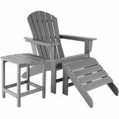Chaise de jardin avec repose-pieds et table - fauteuil de jardin, fauteuil extérieur, chaise extérieur - gris clair