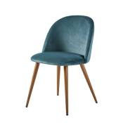 Chaise vintage en velours bleu paon et métal imitation