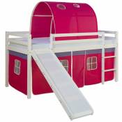 Décoshop26 - Lit mezzanine pour enfant avec sommier toboggan tunnel rideau modèle rose foncé 90x200 cm