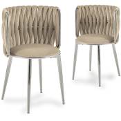 Eleni - Lot de 2 chaises design en velours beige et pieds argentés - Beige