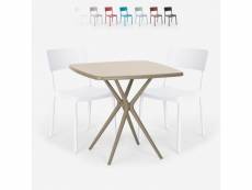 Ensemble 2 chaises et 1 table carrée beige 70x70cm polypropylène design pour jardin terrasse bar restaurant regas