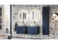 Ensemble de salle de bain bleu avec miroirs ronds et double vasque 140 cm santorin