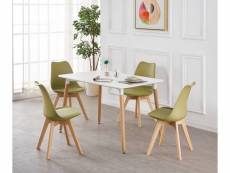 Ensemble salle à manger moderne lorenzo - table blanche + 4 chaises vertes - design scandinave