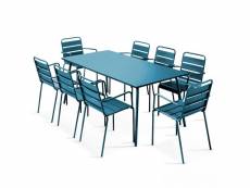 Ensemble table de jardin et 8 fauteuils en métal bleu pacific - palavas