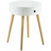 Helloshop26 - Petite table ronde avec tiroir commode table de nuit table de chevet meuble de rangement mdf Laqué et pin blanc 50 x 38 x 38 cm - Blanc
