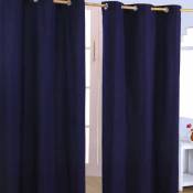 Homescapes - Paire de rideaux à œillets Uni Bleu marine 100% coton 137 x 182 cm - Bleu Marine