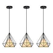 Lampe de Plafond Cage Diamant Petit Abat-jour Lustre Suspension Luminaire Rétro Industrielle Lot de 3