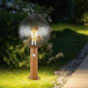 Lampe sur pied avec détecteur de mouvement Lampe sur pied d'extérieur lampadaire extérieur détecteur de mouvement, aluminium aspect bois boule de