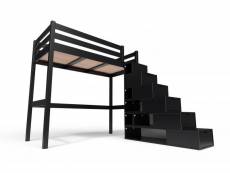 Lit mezzanine bois avec escalier cube sylvia 90x200 noir CUBE90-N
