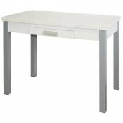 Miroytengo - Table à rallonge Mins Couleur blanche 1 tiroir Ouverture Ailes Pieds Gris 76x100/160x60 cm