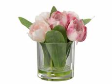 Paris prix - plante artificielle & vase "tulipes" 19cm rose