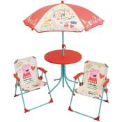 Peppa Pig Salon de jardin - 1 table H.46xø46cm, 2 chaises H.53xl.38,5xP.37,5 cm et 1 parasol H.125 x ø100 cm - Pour… - Fun House
