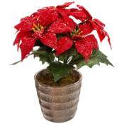 Plante artificiel Poinsettia Étoile de Noël Rouge pailleté en pot h 22 cm - Feeric Christmas - Rouge