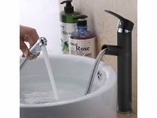 Robinet lavabo surélevé sophistiqué avec tuyau d'extraction en acier inoxydable noir chromé