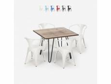 Table 80x80cm + 4 chaises style tolix design industriel
