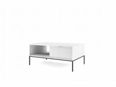 Table basse blanc 104x68x46cm design moderne avant rainuré avec tiroir de haute qualité modèle noemie