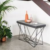Table console extensible EXCEL CEMENTO en bois sablé largeur 90 cm - gris