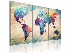 Tableau cartes du monde le monde peint à l'aquarelle taille 60 x 30 cm PD11671-60-30
