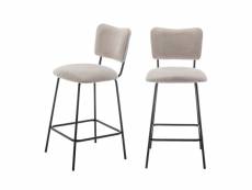 Vander - lot de 2 chaises de bar en tissu et métal 65cm - couleur - beige
