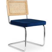 Velvet Style - Chaise de salle à manger - tapissée de velours - Bois et rotin - Martha Bleu foncé - Rotin, Bois massif, Velours, Métal chromé - Bleu