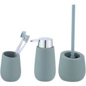 Wenko - Set accessoires salle de bain, gobelet brosse à dent, distributeur savon liquide, Brosse wc, Céramique, Badi, bleu gris mat