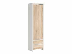 Armoire colonne 1 porte 2 tiroirs soren blanc et bois