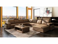 Canapé d'angle panoramique cuir marron 10 places havane-