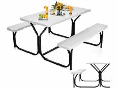 Costway ensemble table et bancs de pique-nique avec cadre en métal, ensemble de jardin surface imperméable banc charge 200kg table 150kg pour 4 à 6 pe