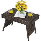 Costway - Table Basse Pliante en Rotin,60 x 40 x 40 cm, Table d'Appoint avec Coussinets de Pied Réglables, pour Jardin/Salon/Terrass