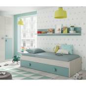 Dmora - Lit à une place Lubbock, Cadre de lit pour chambre, Lit simple avec lit gigogne ou commode et étagère assortie, cm 201x98h43, Blanc et bleu