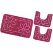 Emmevi Mv S.p.a. - Tapis de Bain Lot de 3 Pièces Moderne Doux Antidérapant Tapis de Douche Lavable Absorbant Fleurs - Violet