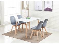 Ensemble salle à manger moderne lorenzo - table blanche + 4 chaises grises - design scandinave