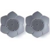 Fortuneville - Lot de 2 porte-savon en silicone motif fleurs japonaises (gris )