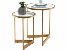 Giantex lot de 2 tables gigognes rondes, tables basses modernes de 40 cm et 30 cm avec dessus de table en marbre et structure en acier doré, avec base