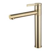 Gotrays - Robinet de lavabo, tout en cuivre, robinet de bassin chaud et froid, robinet à tirer rotatif à 360 degrés, Bronze