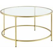 Helloshop26 - Table basse ronde pour salon plateau en verre pieds en acier 84 cm doré - Transparent