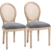 Homcom - Lot de 2 chaises de salle à manger - chaise de salon médaillon style Louis xvi - bois massif sculpté, patiné - dossier cannage - aspect lin