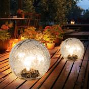Lampes solaires de jardin LED boule en verre lampes solaires pour batterie de lumière solaire extérieure, piquet de terre, verre brisé transparent,