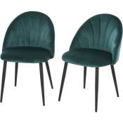 Lot de 2 chaises velours vert pieds métal noir dim. 52L x 54l x 79H cm - Vert