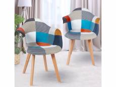 Lot de 2 fauteuils scandinaves sara motifs patchworks multi-couleurs