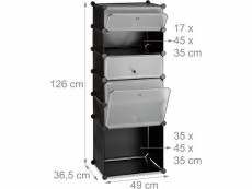 Meuble armoire étagère à chaussures avec 6 casiers 126 cm plastique noir helloshop26 13_0001636_2