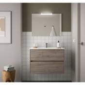 Meuble de salle de bain suspendu 80 cm Chêne eternity avec lavabo en porcelaine 80 cm - Avec miroir et lampe led