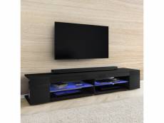 Meuble tv - mitchell - 180 cm - noir mat / noir brillant - avec led