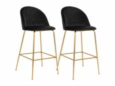 Meyrin - lot de 2 chaises hautes velours noir et pieds métal doré
