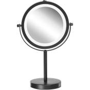 Miroir de Maquillage Double-Face Éclairage LED en Acier et Verre Noir ø 17 cm Parfait Pour Votre Espace Cosmétique Tuchan Beli