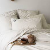 Parure de lit brodée en lin blanc 240x220