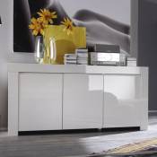 Pegane - Buffet, meuble de rangement 3 portes coloris blanc brillant - Longueur 162 x hauteur 83 x profondeur 50 cm