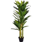 Plantasia - Dragonnier artificiel 120 cm, tronc en bois véritable, 81 feuilles et 3 troncs